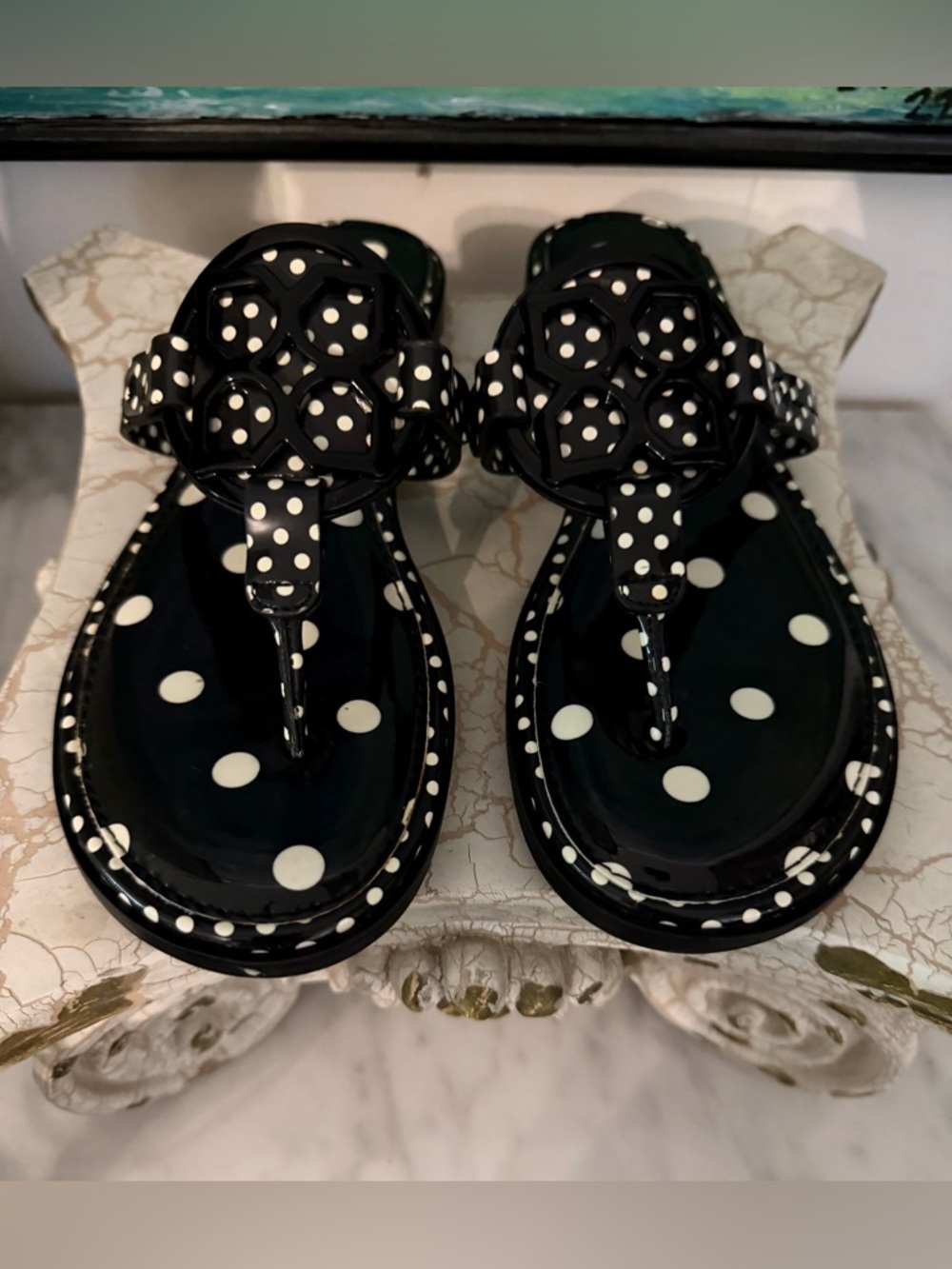 Kelly & Katie Black and White Polka Dot Thong Sandals